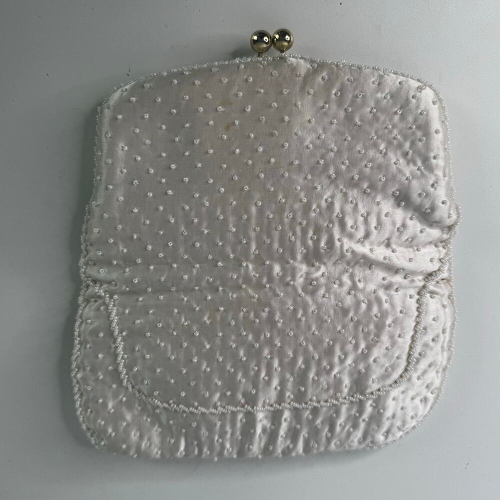 Vintage Mid Century Beaded Clutch Folding Lock Satin Lining Prom Wedding READ - Picture 3 of 8